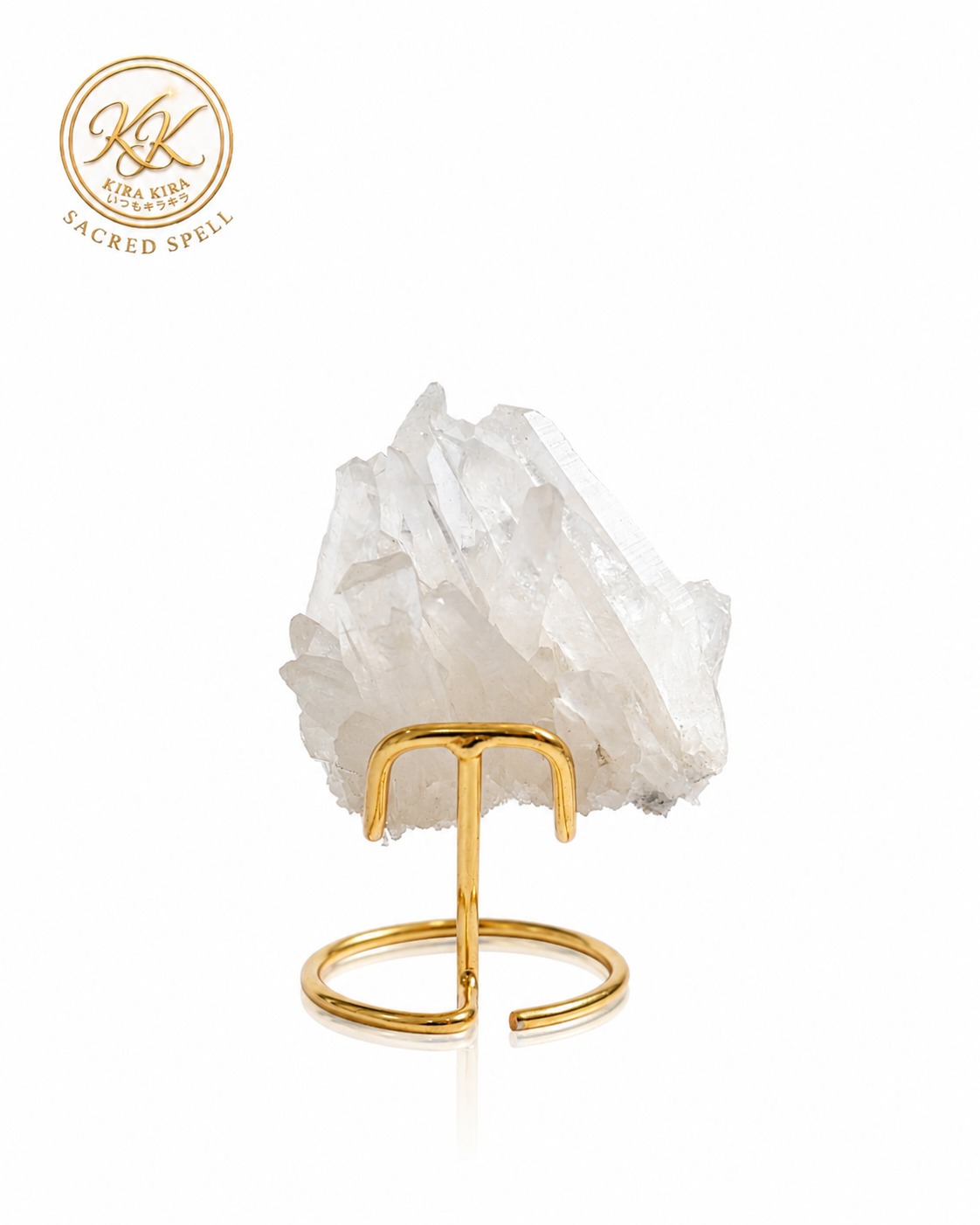 White raw crystal with gold ring stand
