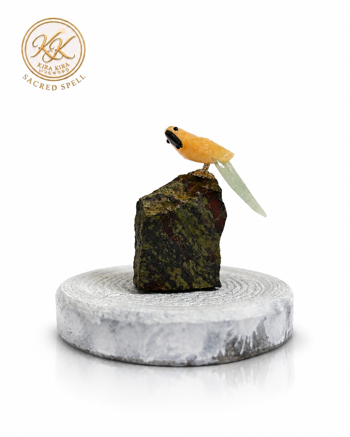 Crystal Bird on Crystal Rock - Natural Gemstone Bird Figurine