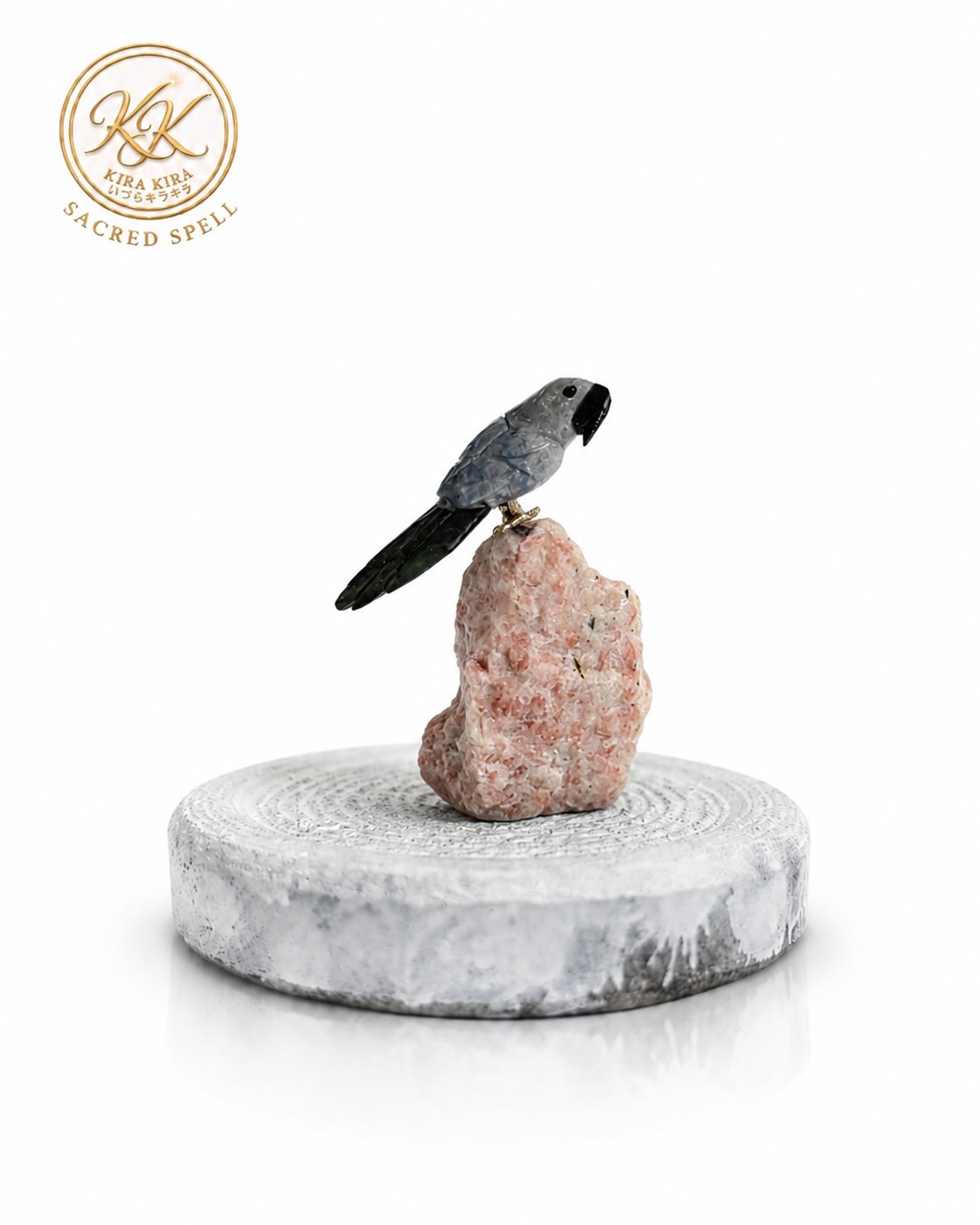 Crystal Bird on Crystal Rock - Natural Gemstone Bird Figurine